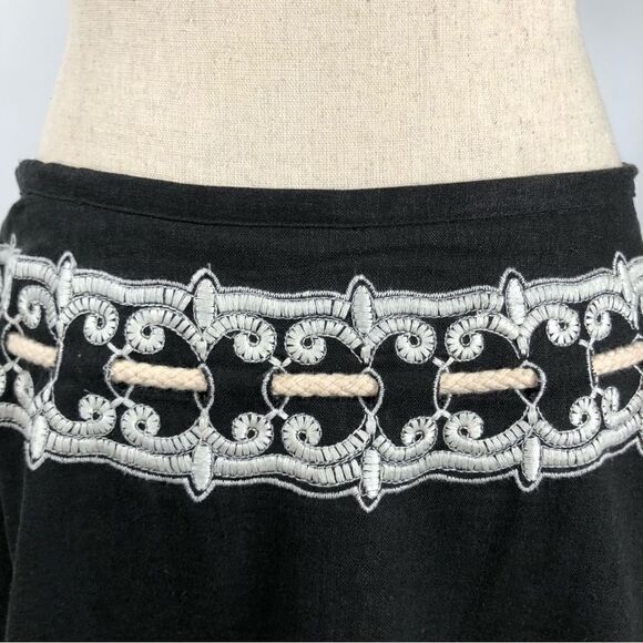 Saint Tropez West Linen Blend Full Skirt Embroidery Rope Waist Tie Size 8 - Picture 3 of 10